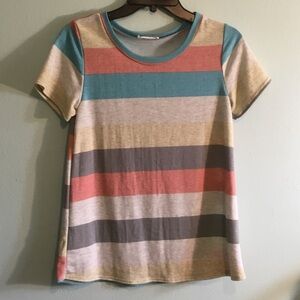 Multicolor Striped Short Sleeve Women's Top